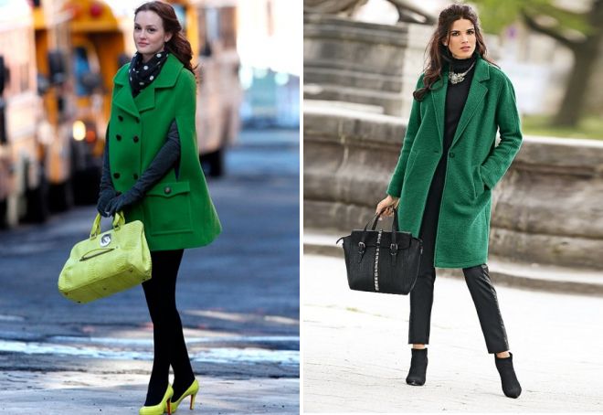 С чем женщине модно носить зеленое пальто