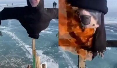 «Очистили от скверны»: на Байкале сожгли чучело с лицом певца SHAMAN (ВИДЕО)